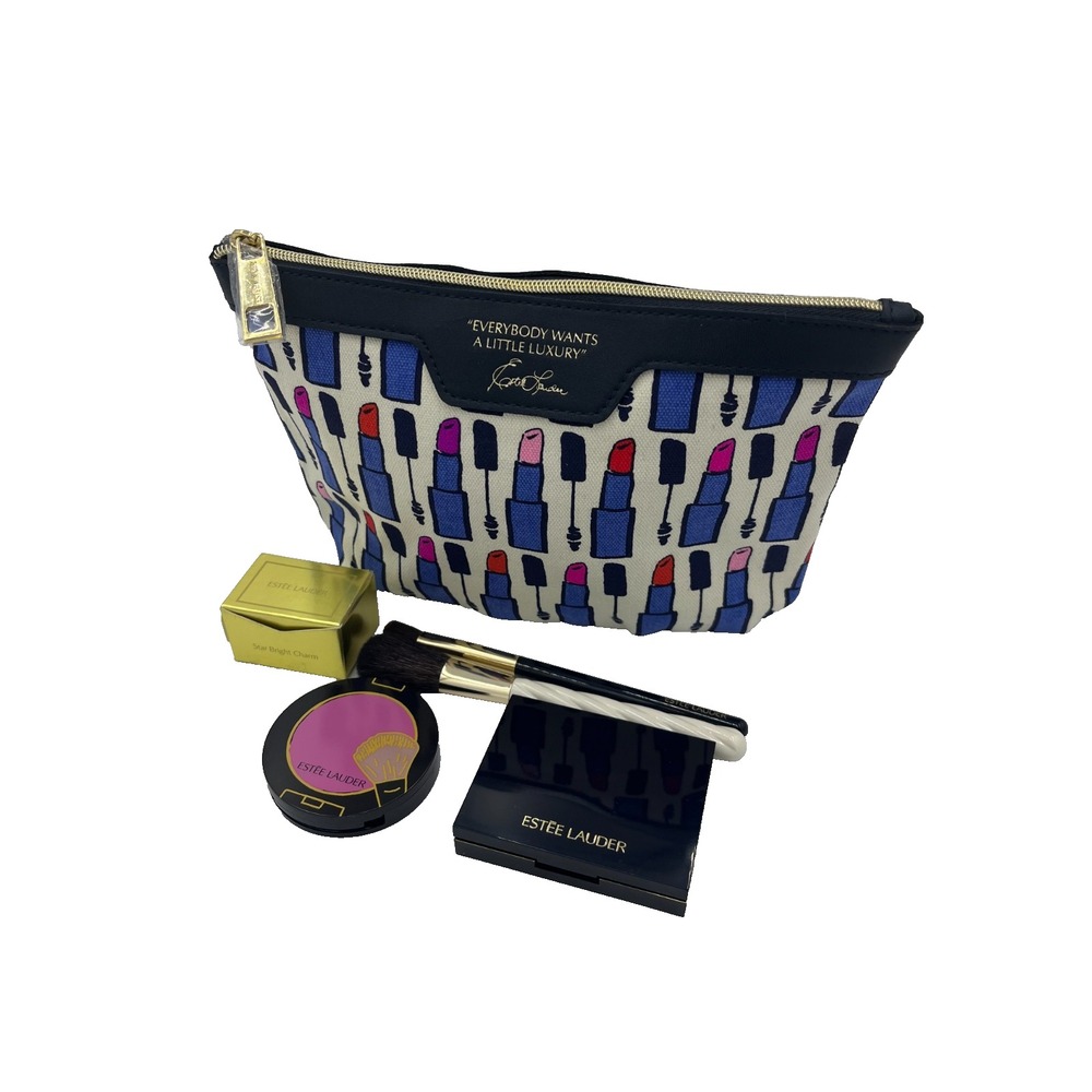 Estee Lauder Set Cosmetic Bag Pure Color EyeShadow Palette Blush Charm & Brushes - Picture 2 of 13
